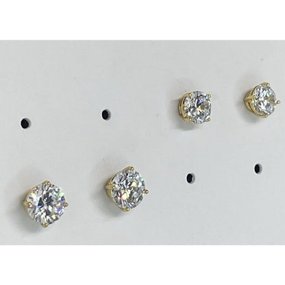 18K Gold Vermeil CZ Stud Earrings 2pc Set Glitzy Fashion Style Trendy Bling NWT