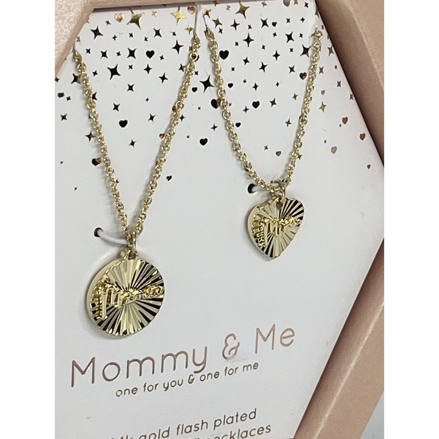 Unwritten 14K Gold Plated Mom Daughter Necklace (2pc Set) Heart Charm Chic Style