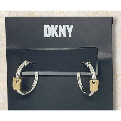 DKNY Two Tone Hoop Earrings Fashion Chic Minimal Shiny Trendy Style Cocktail NWT