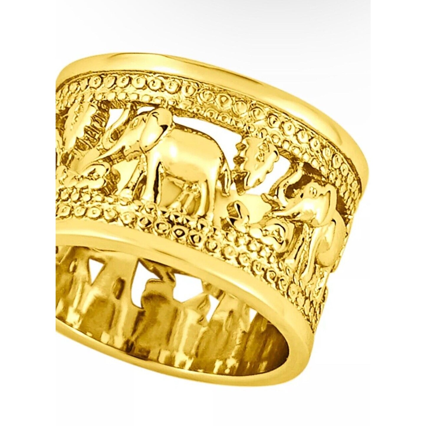 Gold Plated Open Work Elephant Wide Ring (Sz 9) Intricate Stunning Animals Chic