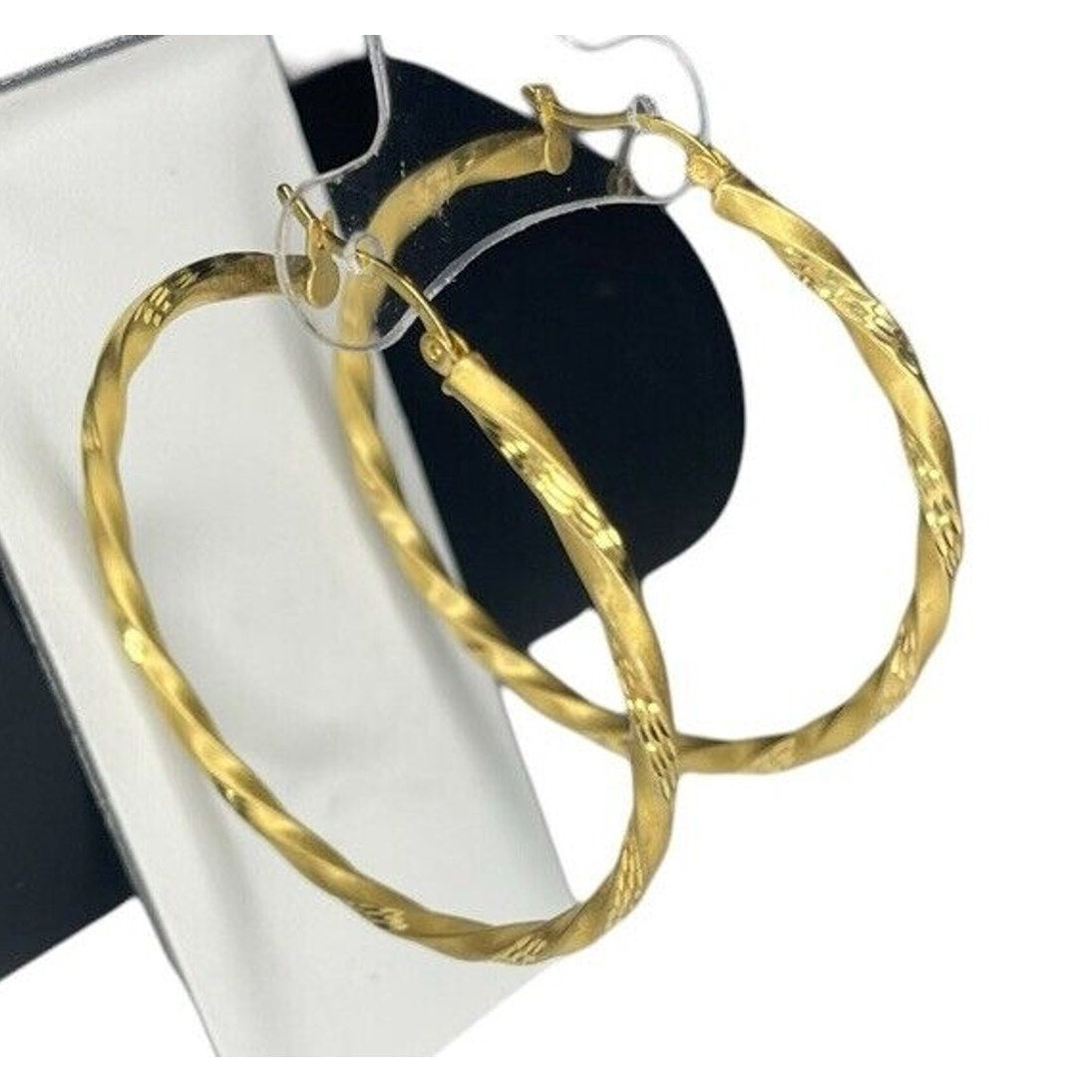 14K Gold Vermeil Twisted Satin Hoop Earrings Stunning Chic Fashion Statement NWT