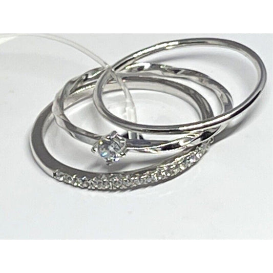 Sterling Silver CZ Band Ring (3pc Set) Sz 9 Stacking Fashion Trendy Style Vday