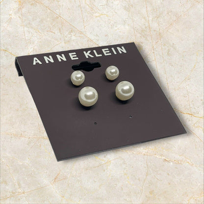 Anne Klein Gold Tone Faux Pearl Earrings (2pc Set) Elegant Fashion Stunning Chic