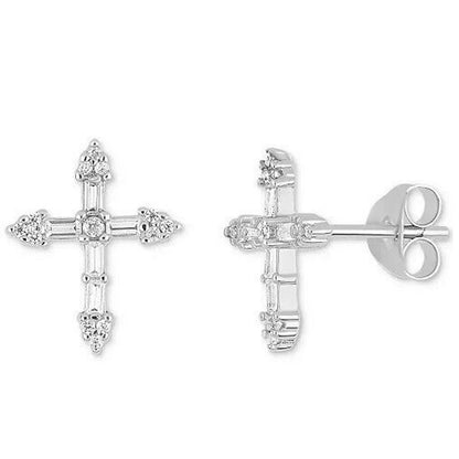 Sterling Silver CZ Cross Stud Earrings Faith Elegant Minimal Stylish Fashion NWT