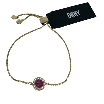 DKNY Gold Tone Crystal Slider Bracelet Circle Charm Fashion Stunning Chic Trendy