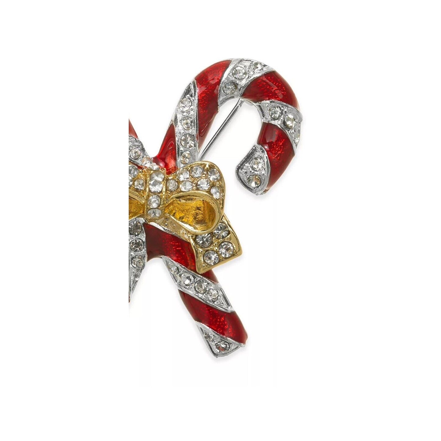 Gold Tone Candy Cane Xmas Brooch Pin Crystal Christmas Fashion Holidays Chic NWT