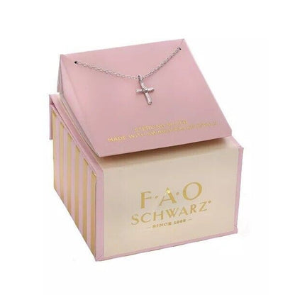 FAO Swarovski Crystal Sterling Silver Cross Necklace Chain Faith Minimal Dainty