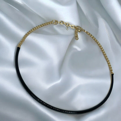 Gold Tone Enamel Chain Collar Necklace Choker Stylish Stunning Shiny Elegant NWT