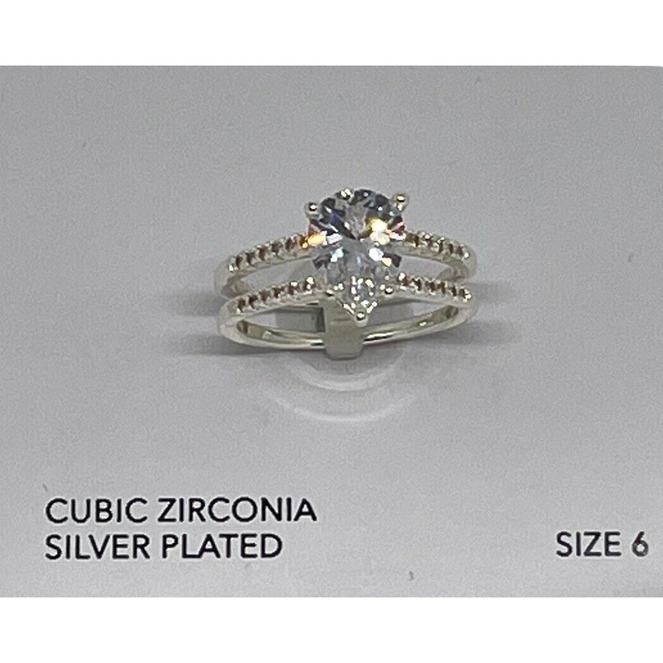 Silver Plated Double Row CZ Ring (Sz 6) Chic Style Stunning Fashion Elegant NWT