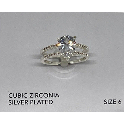 Silver Plated Double Row CZ Ring (Sz 6) Chic Style Stunning Fashion Elegant NWT