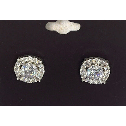 Anne Klein Silver Tone Elevated CZ Stud Earrings Stunning Shiny Glitz Style NWT