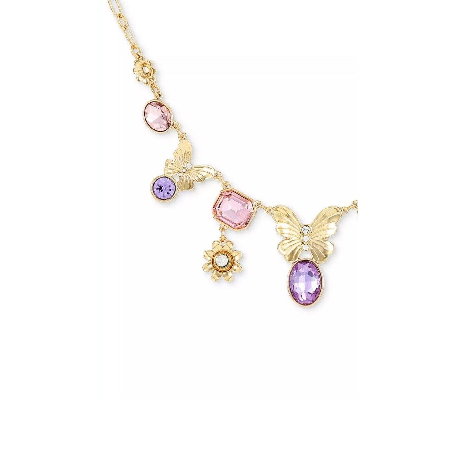 Guess Gold Tone Crystal Tanzanite Butterfly Necklace Chic Trendy Fashion Stylish