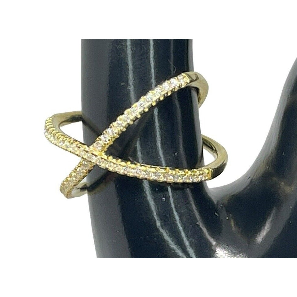 18K Gold Vermeil Crisscross CZ Ring (Sz 9) Chic Stylish Fashion Trendy Cocktail