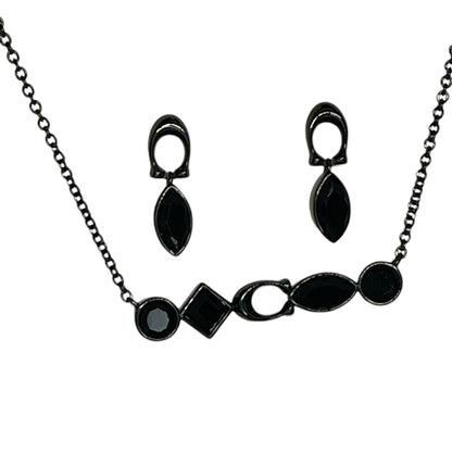 Coach Crystal Necklace Earrings 2pc Set Black Tone Chic Designer Luxury Trendy