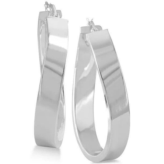 Sterling Silver Twist Hoop Earrings Stunning Chic Fashion Trendy Luxury Elegant