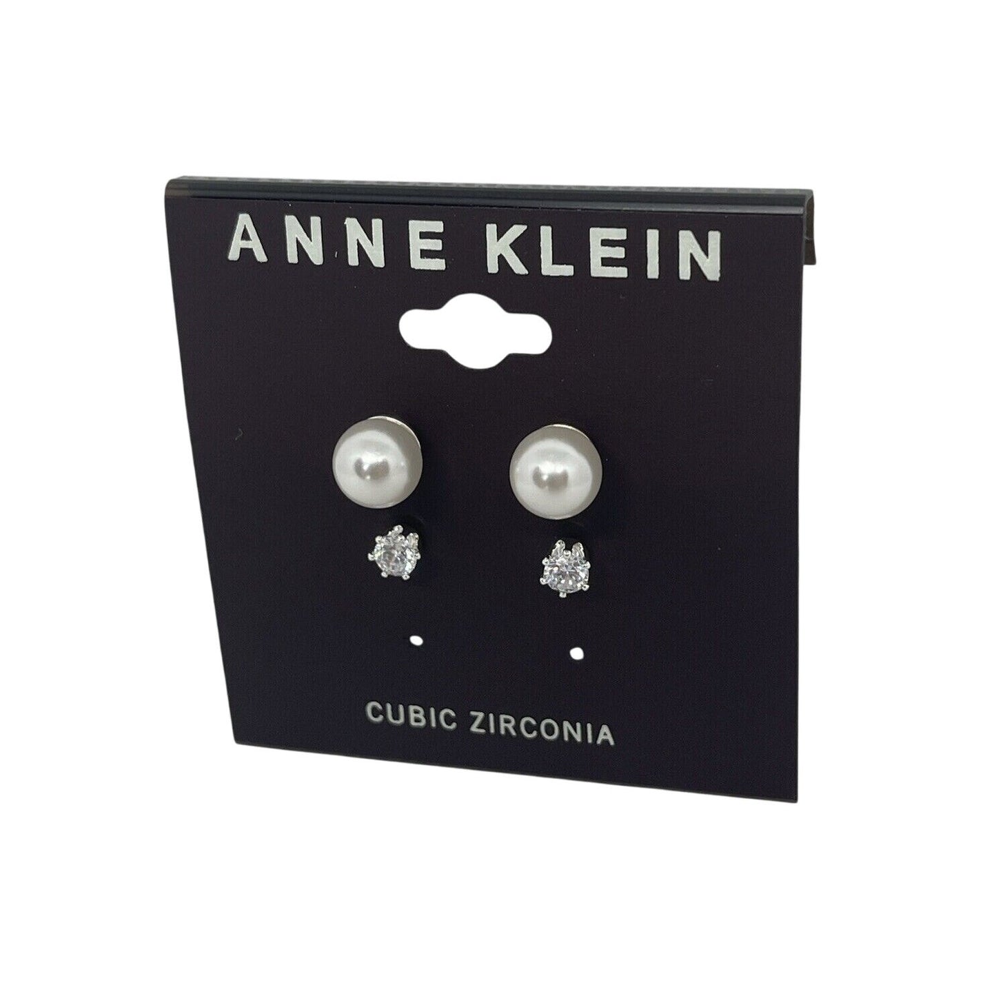 Anne Klein Silver Tone Faux Pearl CZ Earrings (2pc Set) Elegant Chic Trendy NWT