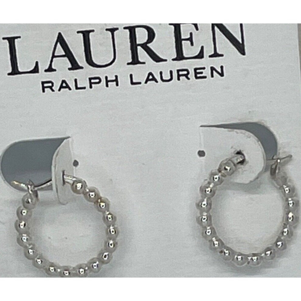 Ralph Lauren Sterling Silver Beaded Hoop Earrings Trendy Elegant Stunning Luxury