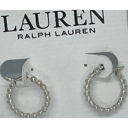 Ralph Lauren Sterling Silver Beaded Hoop Earrings Trendy Elegant Stunning Luxury