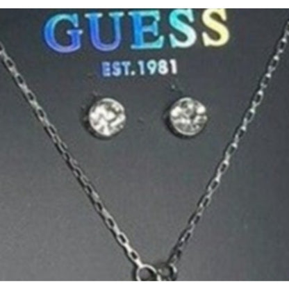 Guess Silver Tone Heart Charm Necklace Earrings (3pc Set) Chic Trendy Style Vday