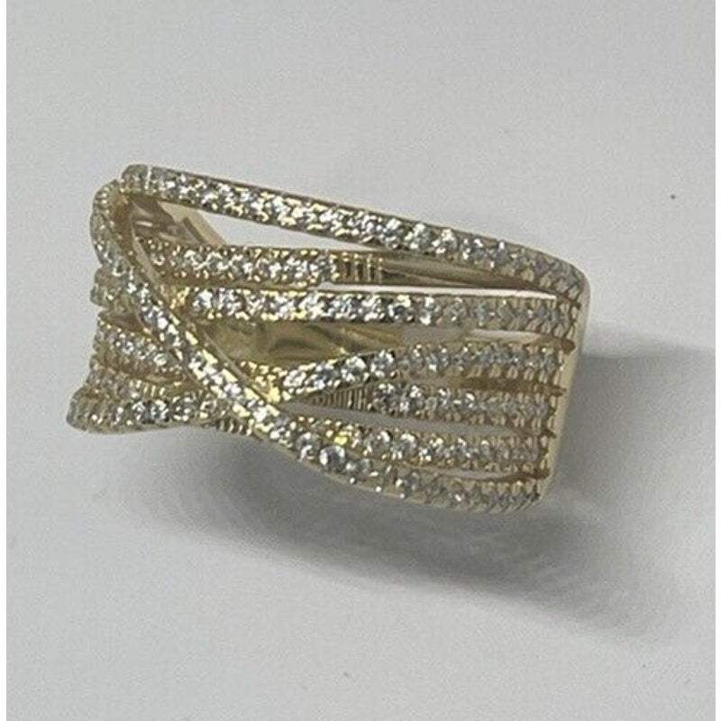 18K Gold Vemeil CZ Ring Crossover (Sz 7) Chic Trendy Fashion Stunning Style NWT