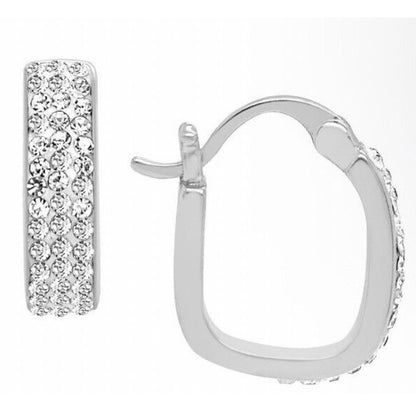 Silver Tone Hoop Earrings Set Women's Chic Crystal Elegant Trendy Fashion NWT