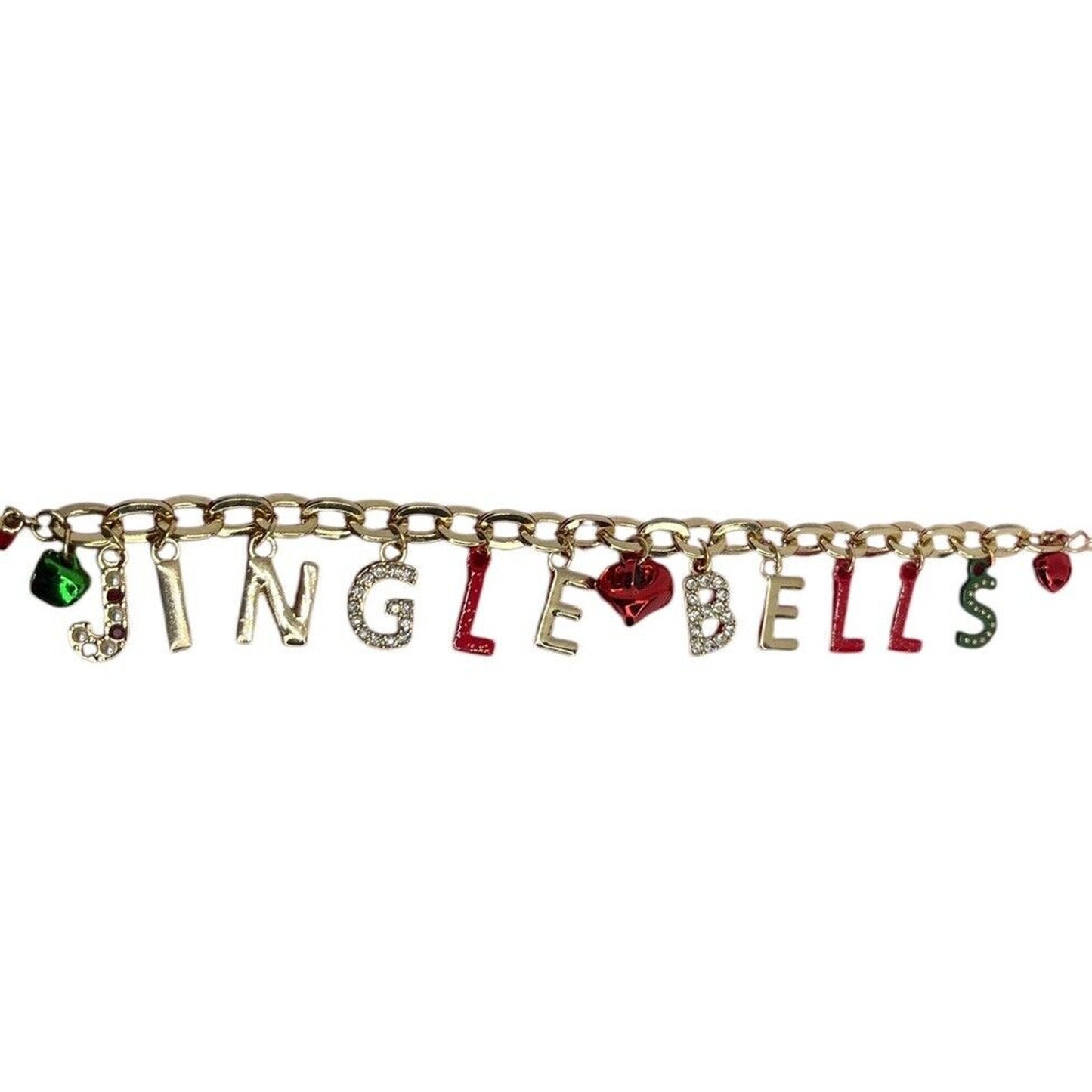 Gold Tone Jingle Bells Xmas Bracelet Crystal Christmas Holidays Elegant Chic NWT