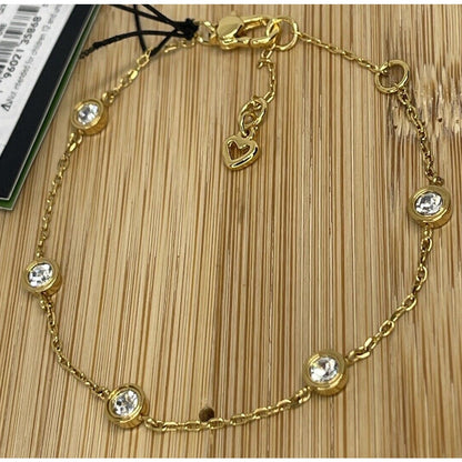 Kate Spade Gold Plated Crystal Station Bracelet CZ Chic Stunning Trendy Fashion