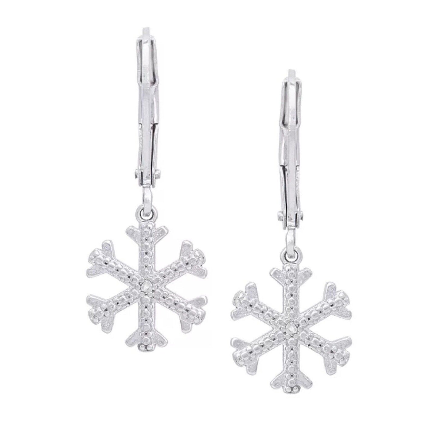 Diamond Accent Silver Plated Snowflake Earrings Winter Fashion Style Trendy NWT