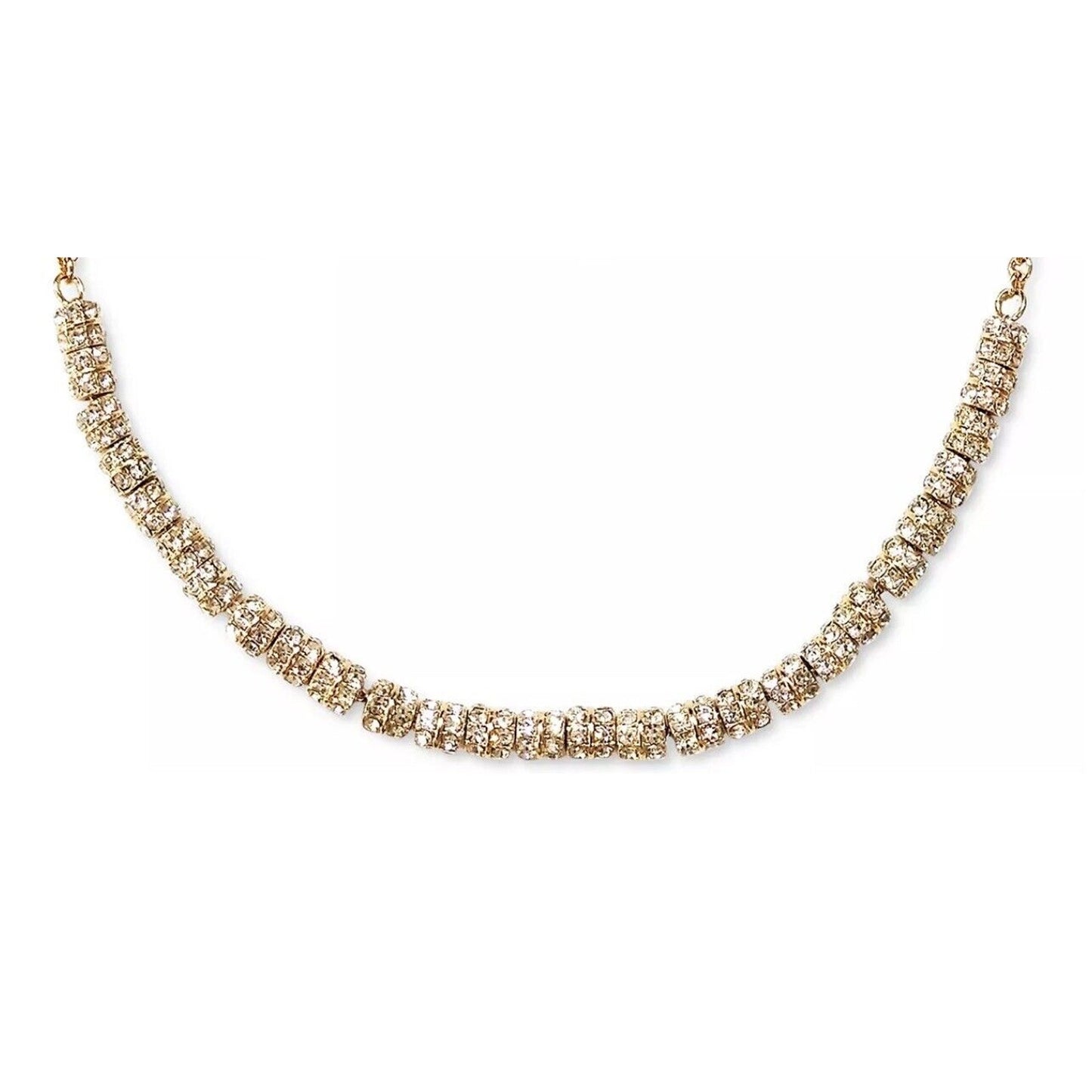 Gold Tone Rondelle Bead Crystal Collar Necklace Stylish Elegant Fashion Stunning