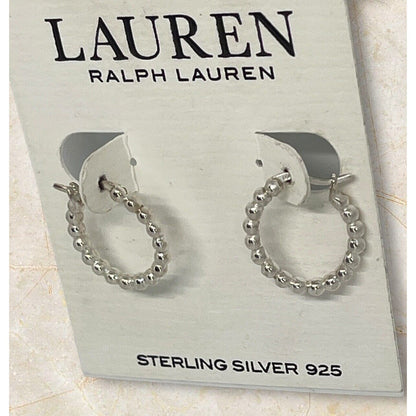 Ralph Lauren Sterling Silver Beaded Hoop Earrings Trendy Elegant Stunning Luxury