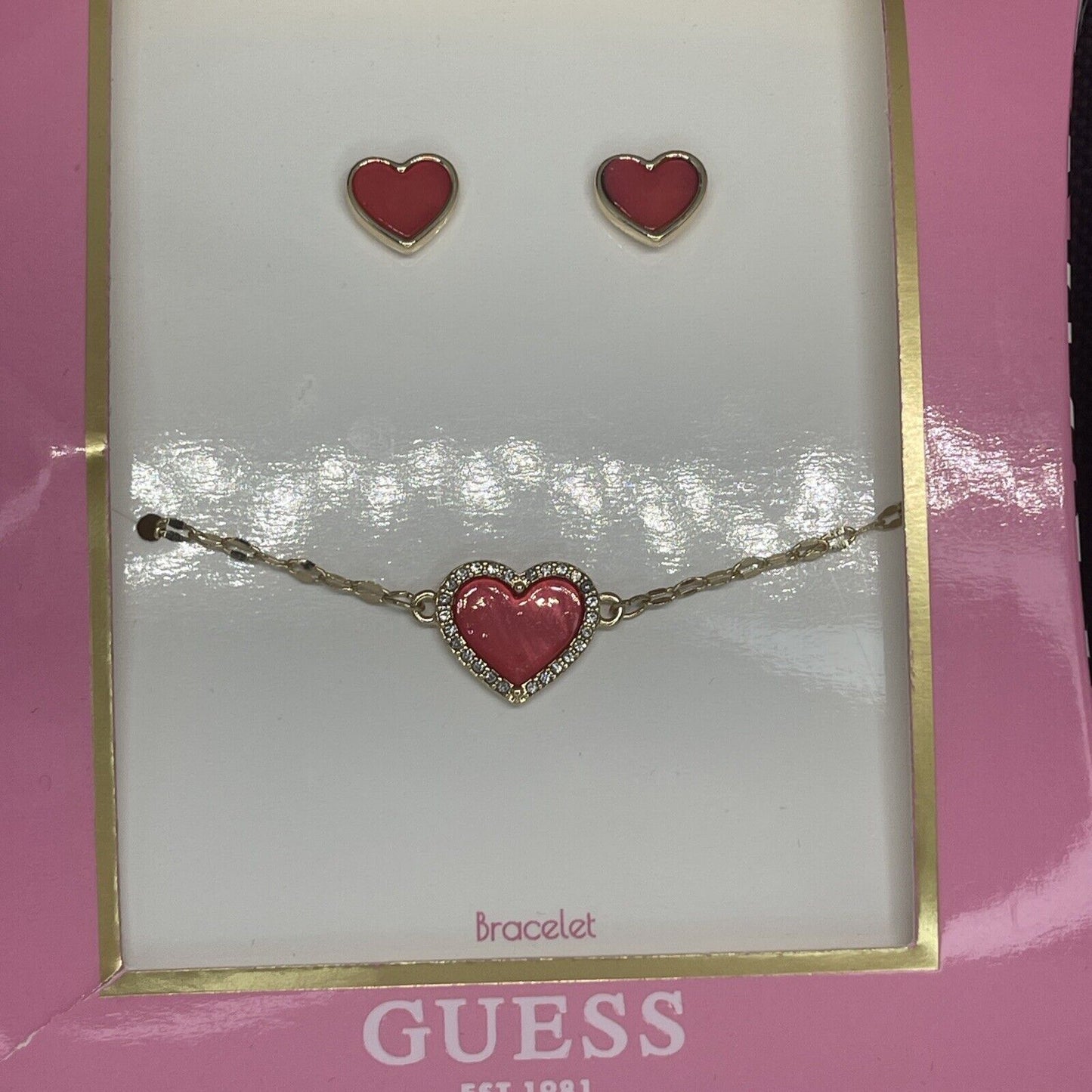 Guess Gold Tone Heart Bracelet Earrings (2pc Set) Fashion Style Chic Trendy Vday