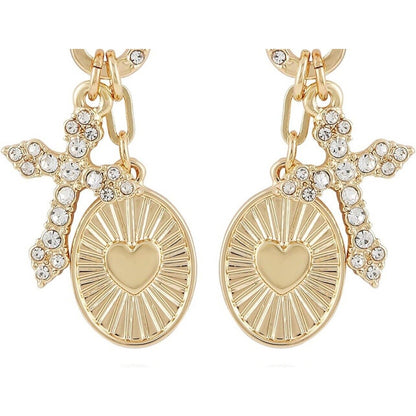 Guess Gold Tone Crystal Cross Heart Earrings Faith Charm Chic Style Trendy Vday