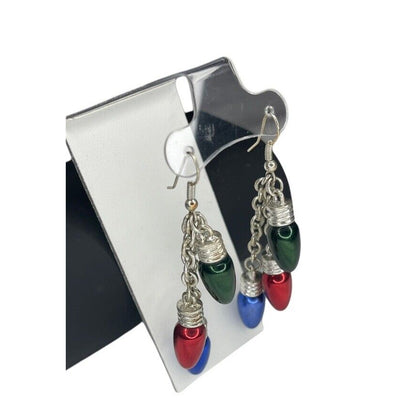 Silver Tone Xmas Ornament Drop Earrings Christmas Holiday Chic Elegant Fashion