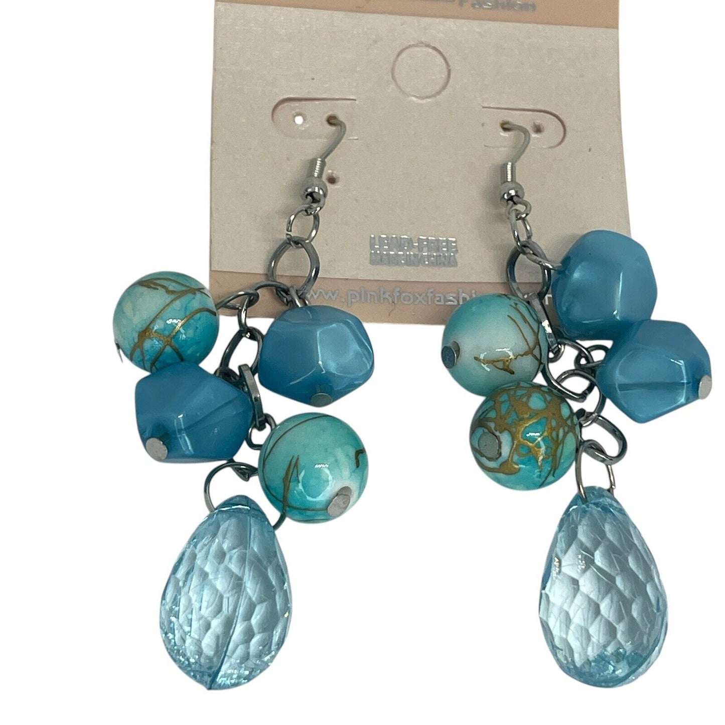 Silver Tone Faux Turquoise Beads Drop Earrings Stylish Fashion Trendy Stunning