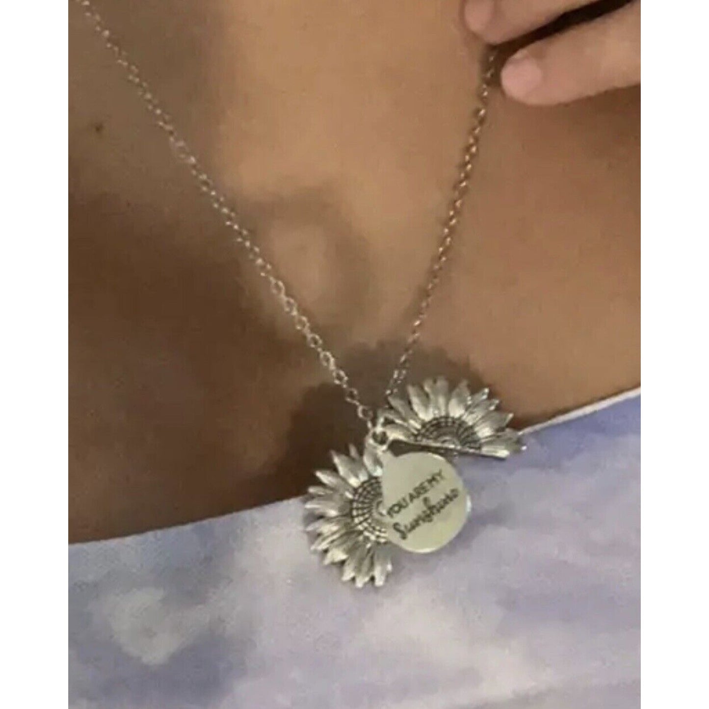 Silver Tone 'My Sunshine' Locket Pendant Necklace Flower Charm Stunning Chic NWT