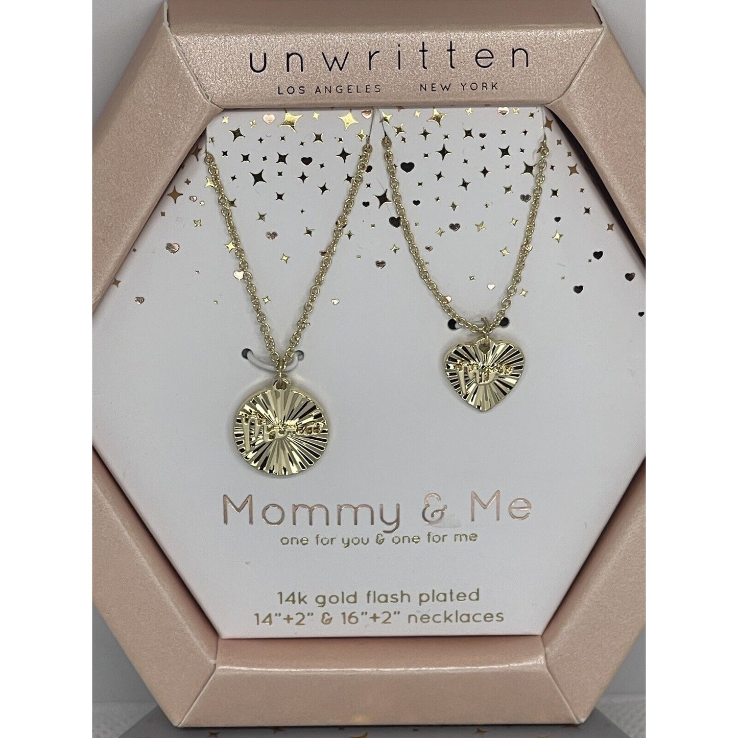 Unwritten 14K Gold Plated Mom Daughter Necklace (2pc Set) Heart Charm Chic Style