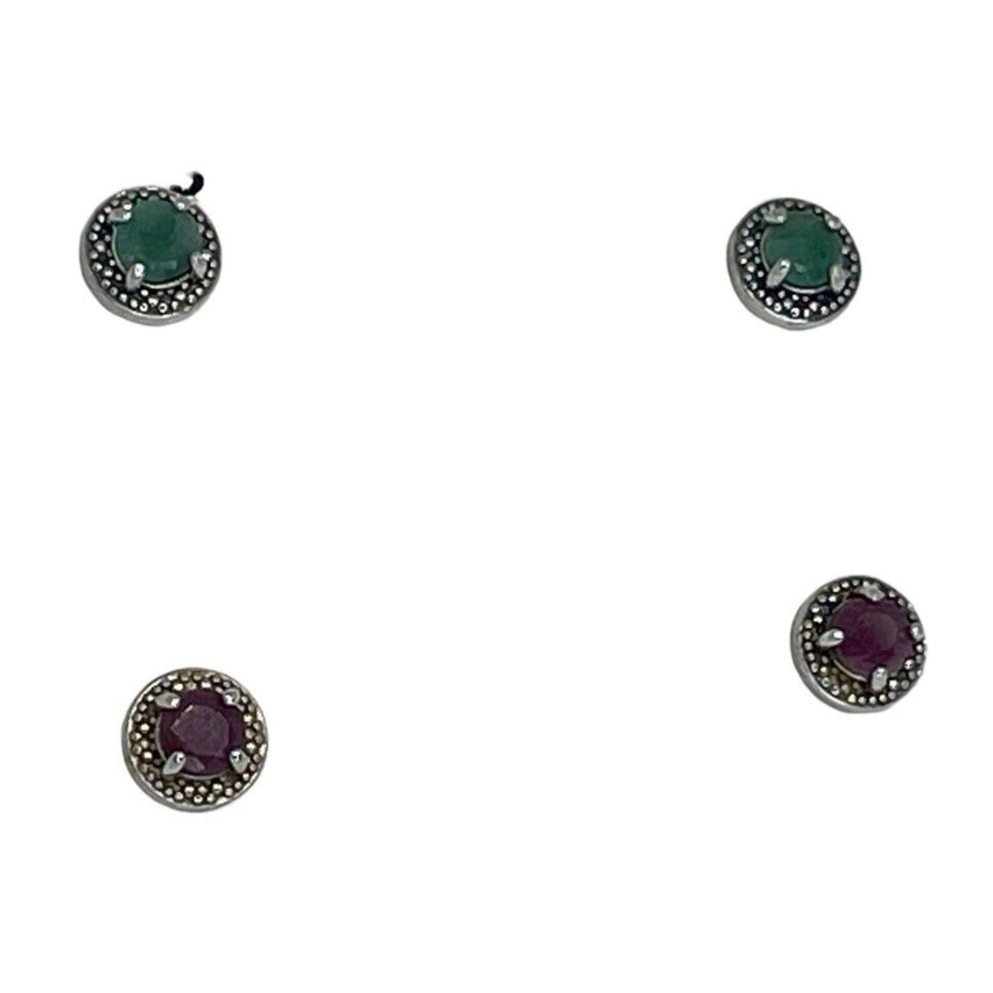 Natural Emerald (1/2 ct) & Ruby (5/8 ct) Earrings 2pc Set Sterling Silver Luxury