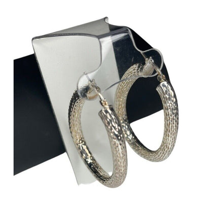 Sterling Silver Textured Oval Hoop Earrings Elegant Statement Stunning Fashion