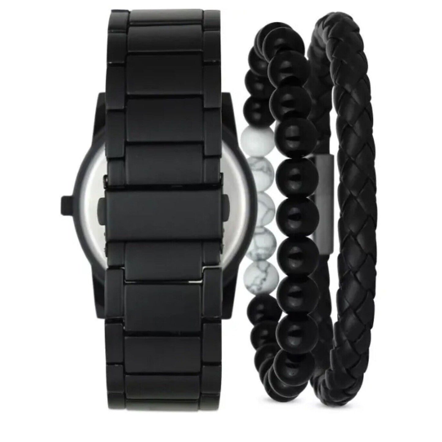 Black Tone Stainless Steel Men's Bracelet Watch Bracelet (3pc Set) Sleek Minimal