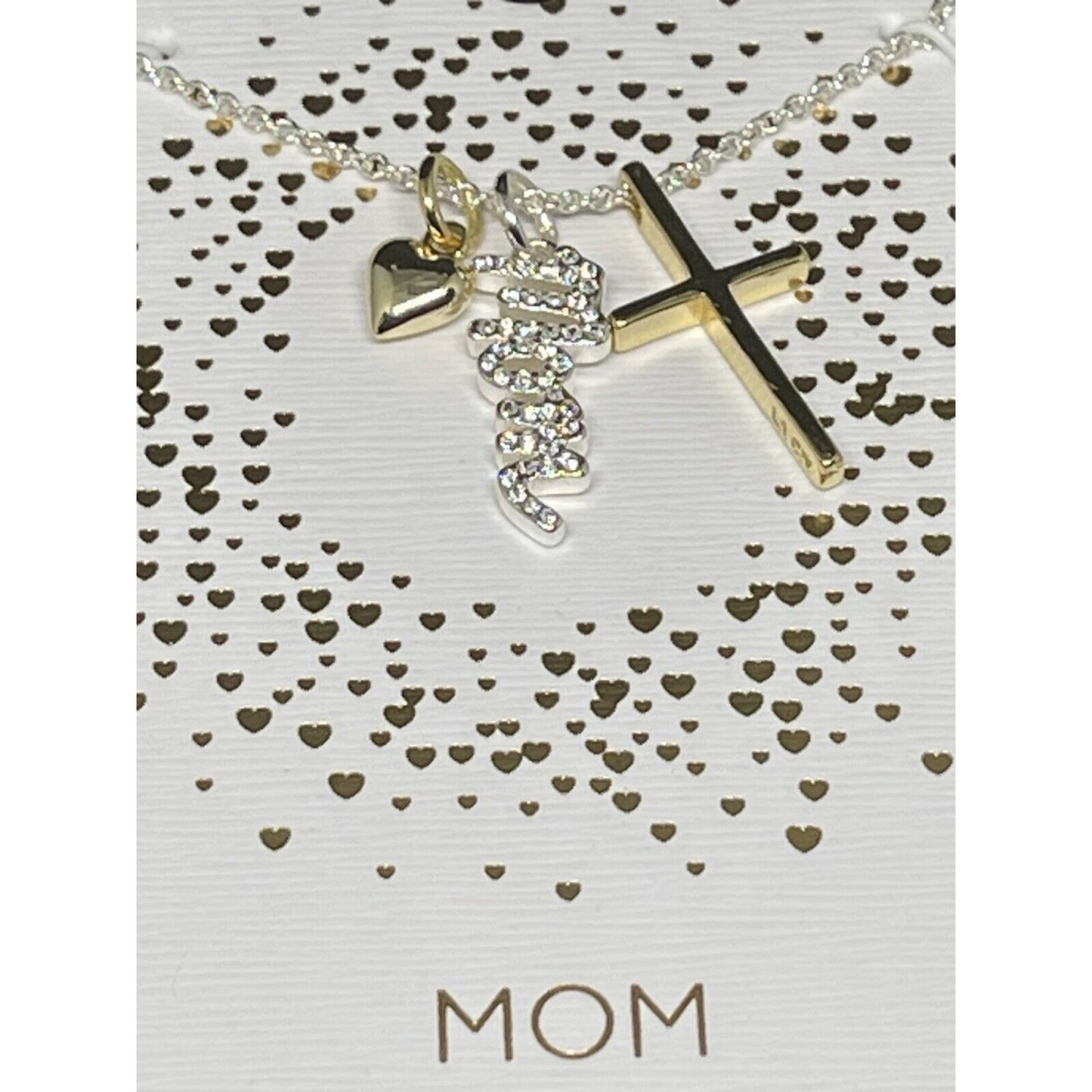 Unwritten 14K Gold Plate Mom Pendant Necklace Heart Cross Charm Chic Stylish NWT