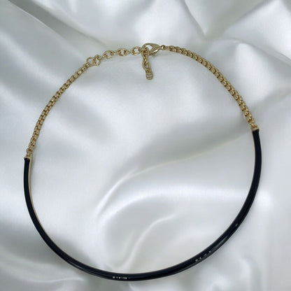 Gold Tone Enamel Chain Collar Necklace Choker Stylish Stunning Shiny Elegant NWT