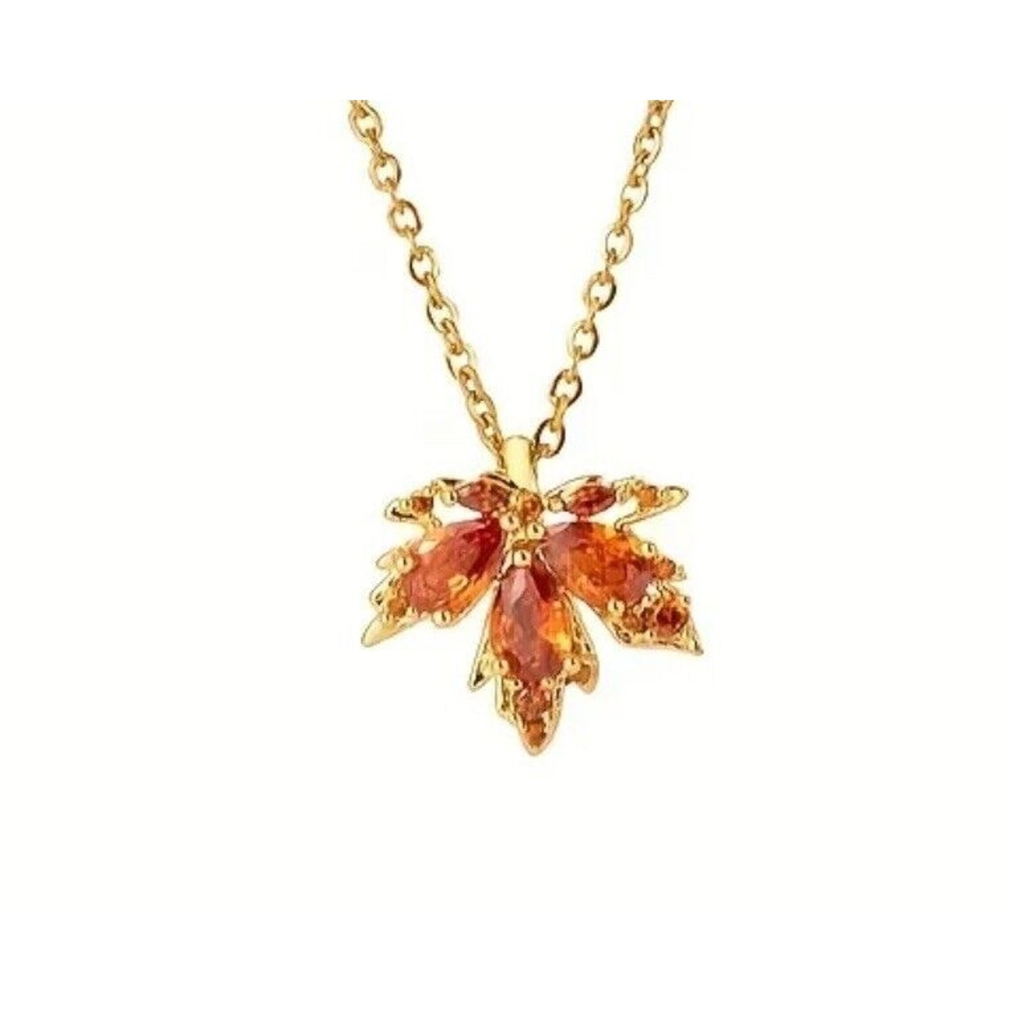 18K Gold Plate Maple Leaf Pendant Necklace Chic Floral Style Fashion Style NWT