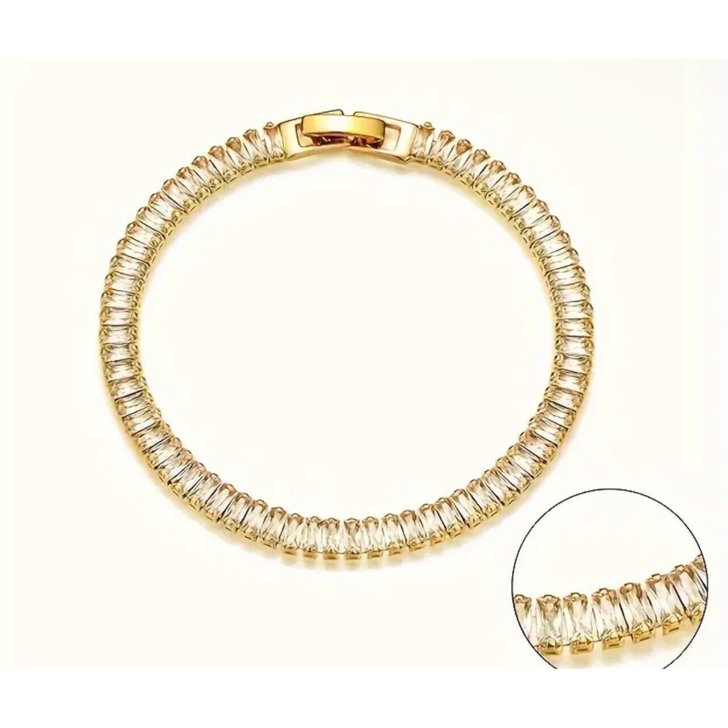 18K Gold Plate CZ Tennis Bracelet Elegant Glitzy Bling Fashion Trendy Cocktail