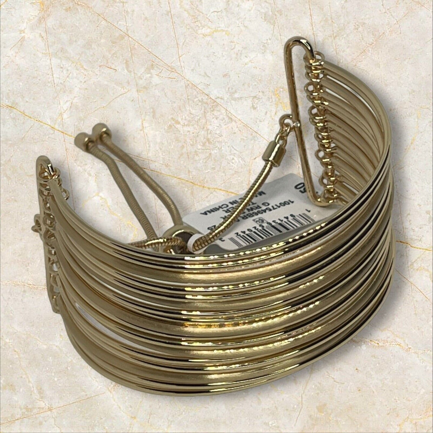 Gold Tone Multi Row Cuff Slider Bracelet Fashion Trendy Stunning Elegant Stylish