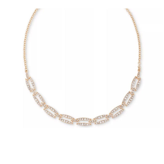 Gold Tone Pave Crystal Link Necklace Stylish Elegant Fashion Cocktail Party NWT