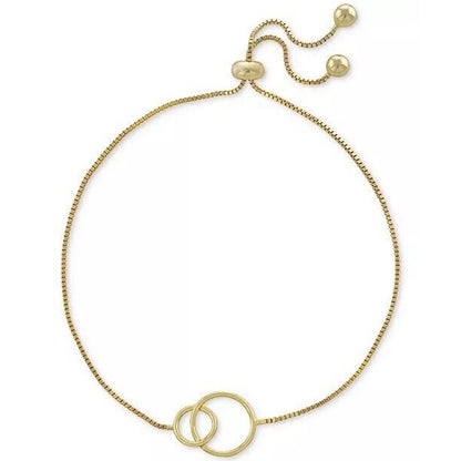 18K Gold Vermeil Bolo Bracelet Double Ring Style Fashion Minimal Trendy Chic NWT