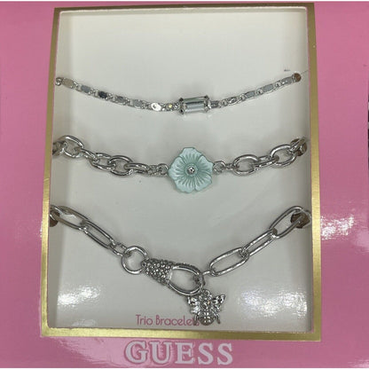 Guess Silver Tone Bracelet (3pc Set) Floral Bee Chic Trendy Fashion Stylish Vday