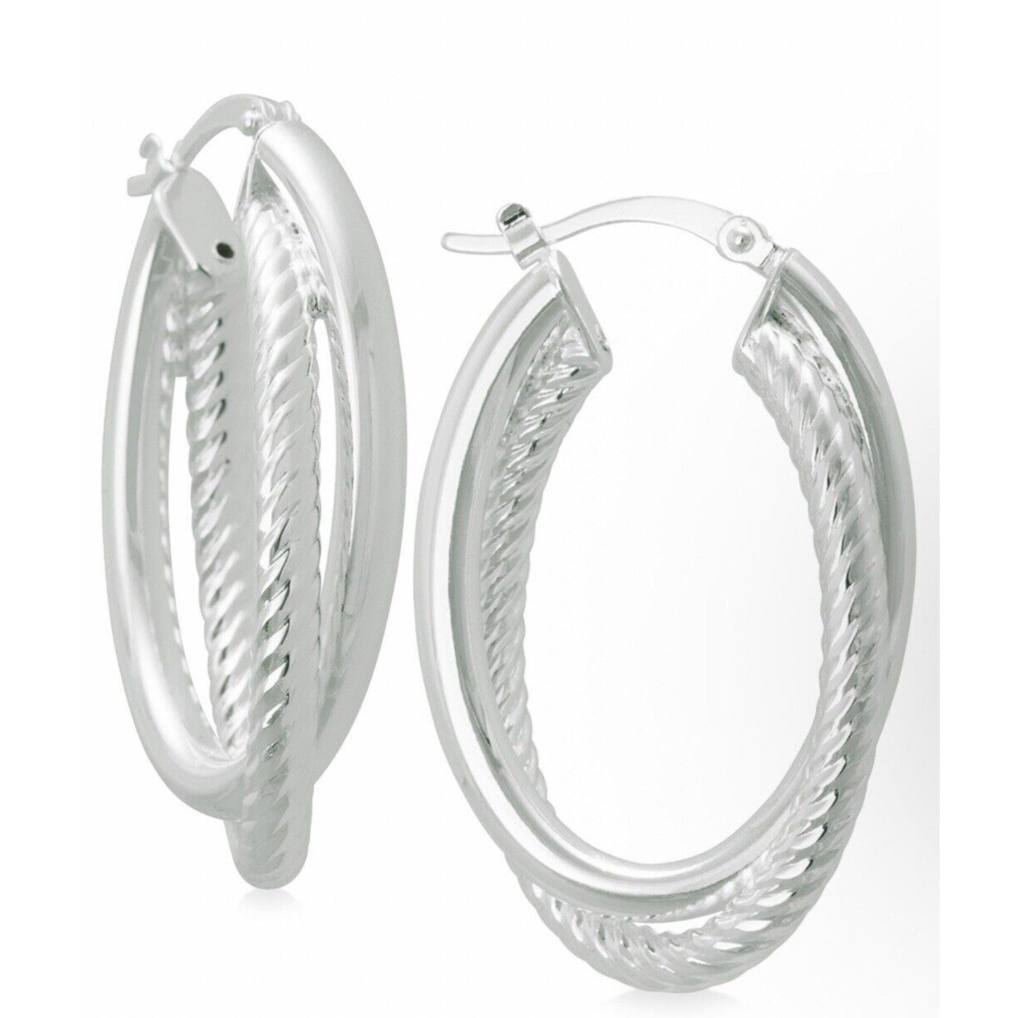 Sterling Silver Textured Twist Hoop Earrings Stunning Style Fashion Trendy Chic