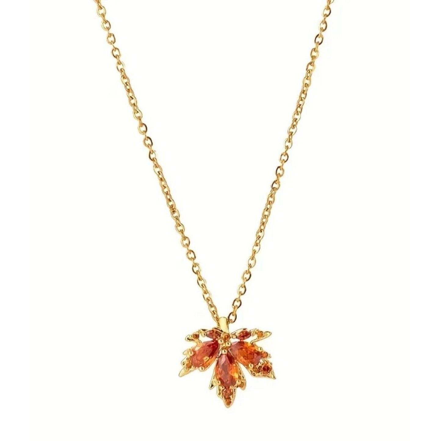 18K Gold Plate Maple Leaf Pendant Necklace Chic Floral Style Fashion Style NWT