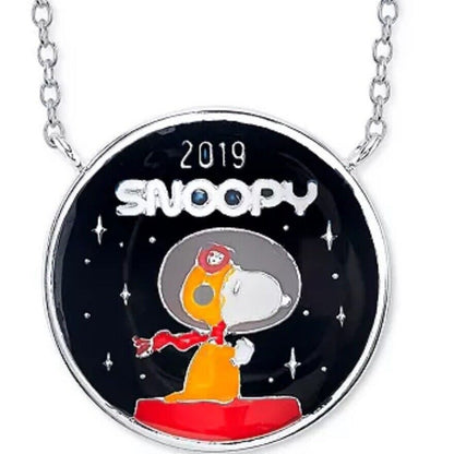 Peanuts Silver Plate Snoopy Astronaut Pendant Necklace Chic Shiny Unwritten NWT